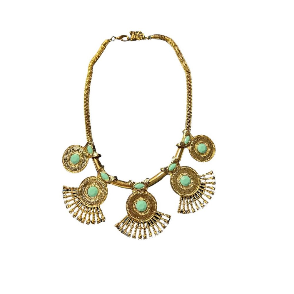 Gold Tone Faux Turquoise necklace tribal boho hippie adjustable 21"